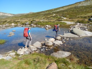 Crossing the famous Snowy River high in the mountains near its source