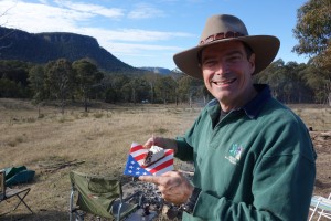 Patriotic half-American Bill, enjoying a celebratory cheese cake on the 4th of July