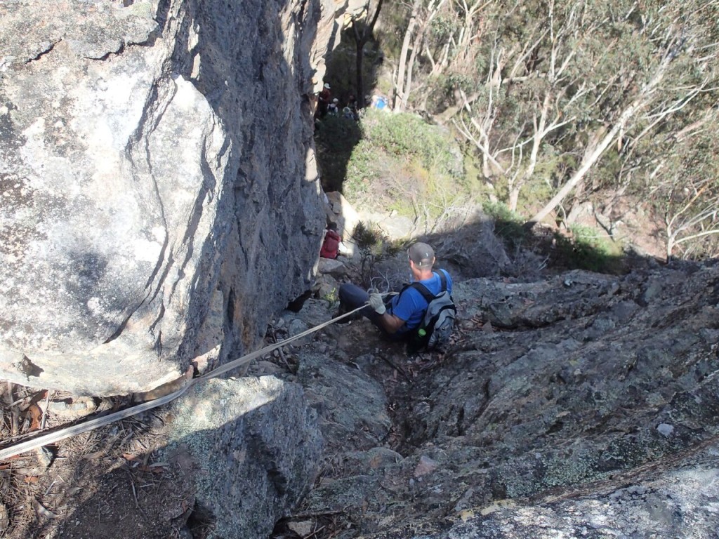 On the way down we needed to use a rope - or tape - to negotiate this 10 metre cliff drop