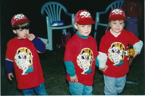 The triplets celebrating their third birthday at the ranch