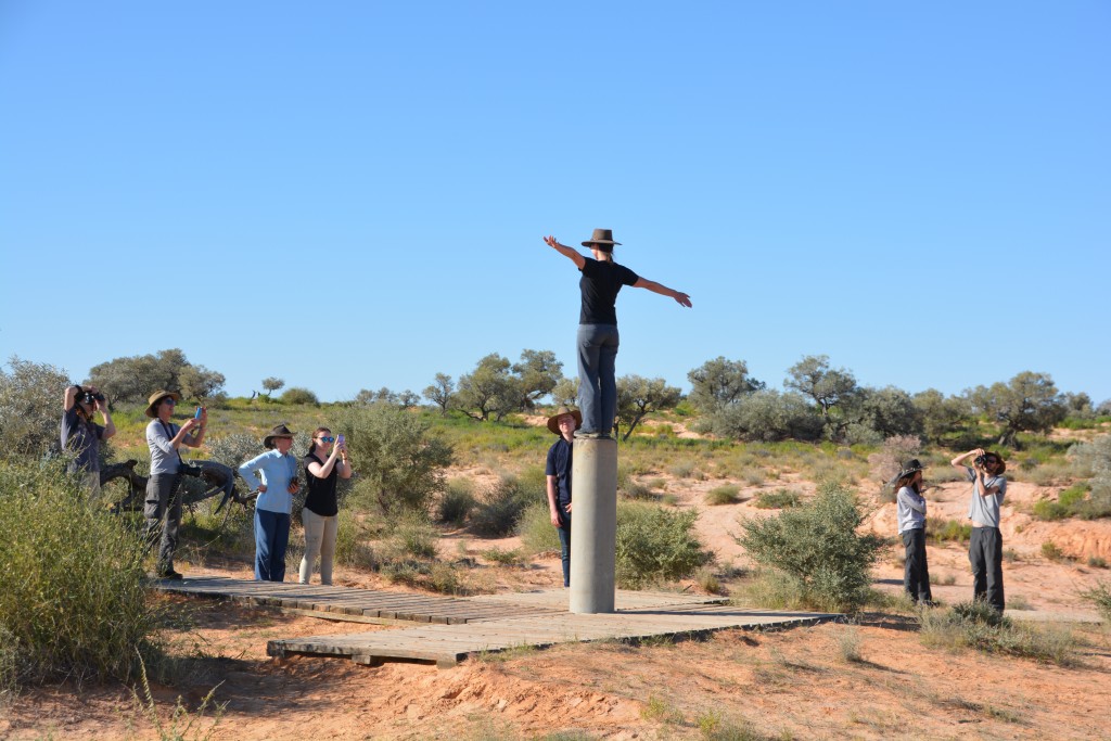 Jessica standing on Poeppel Corner, as you do