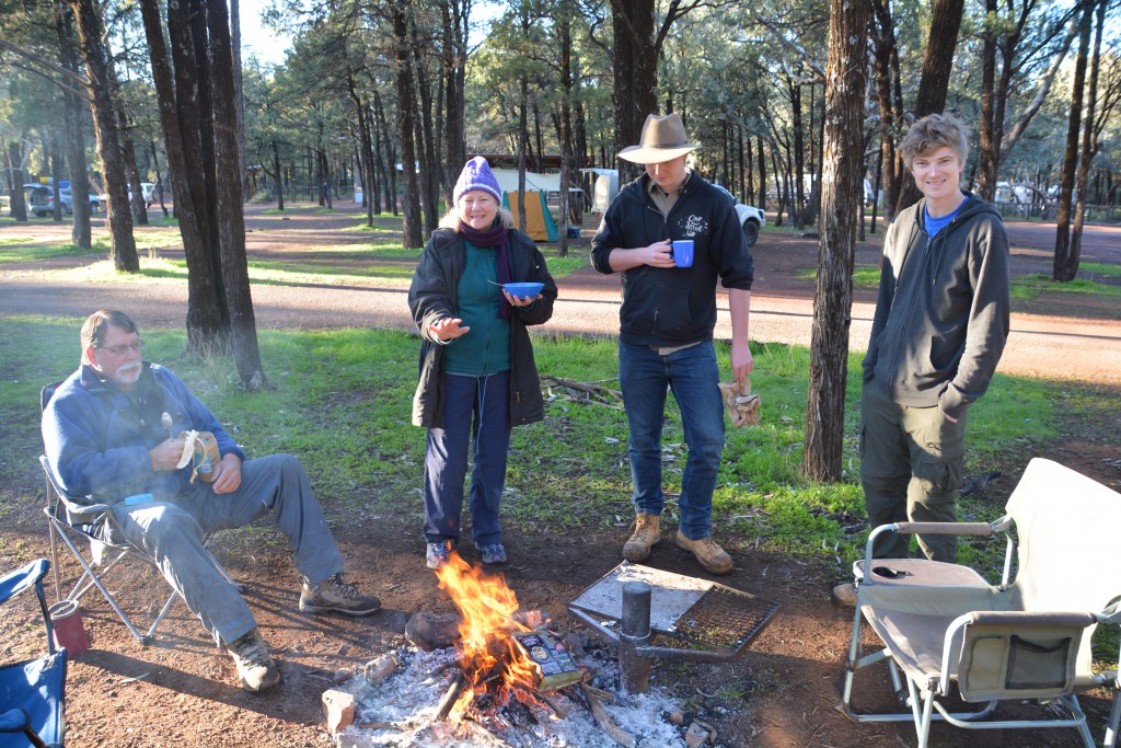 Some of the Cool Convoy around our last fire of the trip