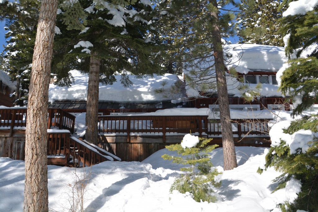 The cabin viewed from the lake - check out the snow over a metre thick on the roof