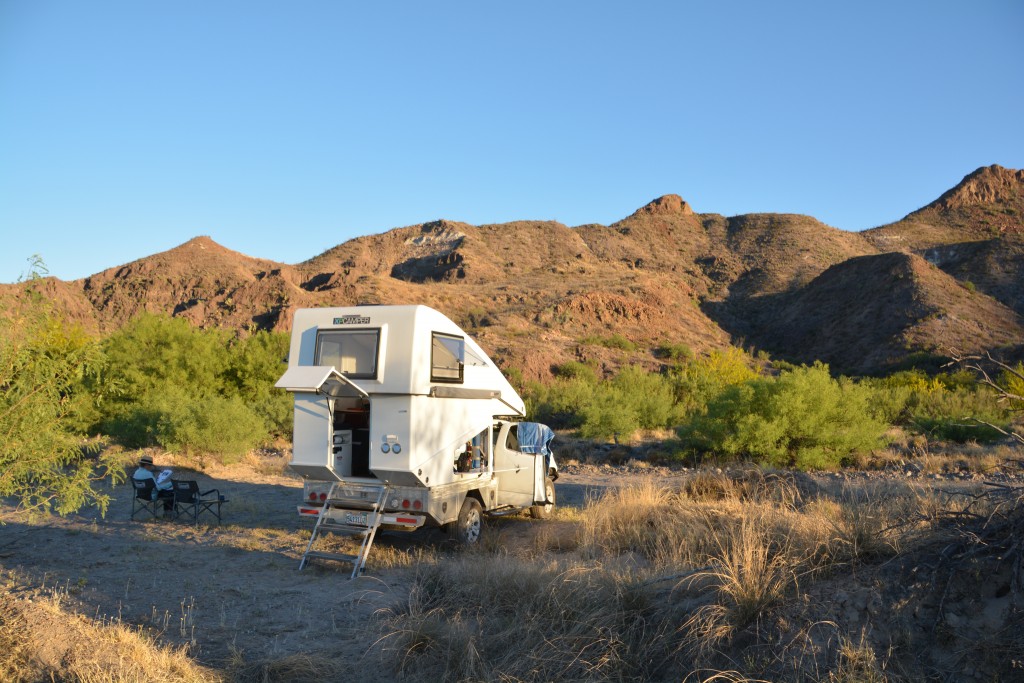 Our first campsite on the river - thats Mexico in the background