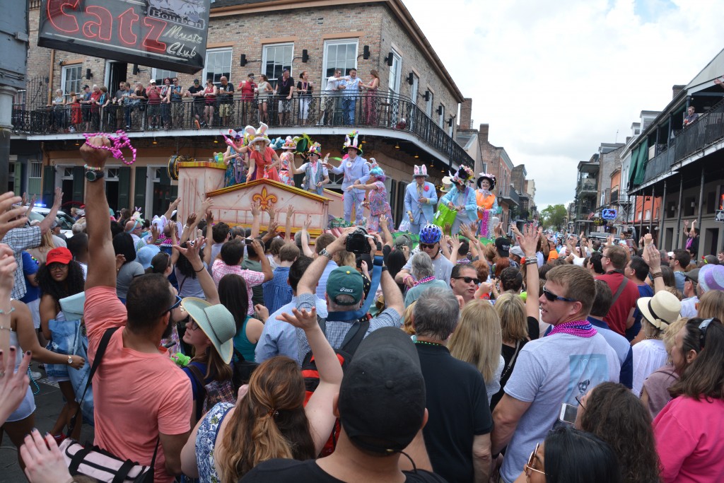 We saw three parades on Easter Sunday with the local tradition of throwing cheap costume jewelry out to the crowd