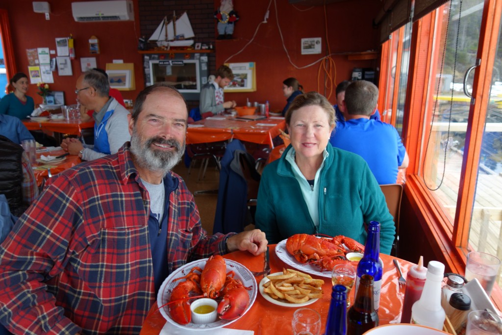 A special treat, and why not! Dining on beautiful lobsters while looking out at a bay full of icebergs - as you do!