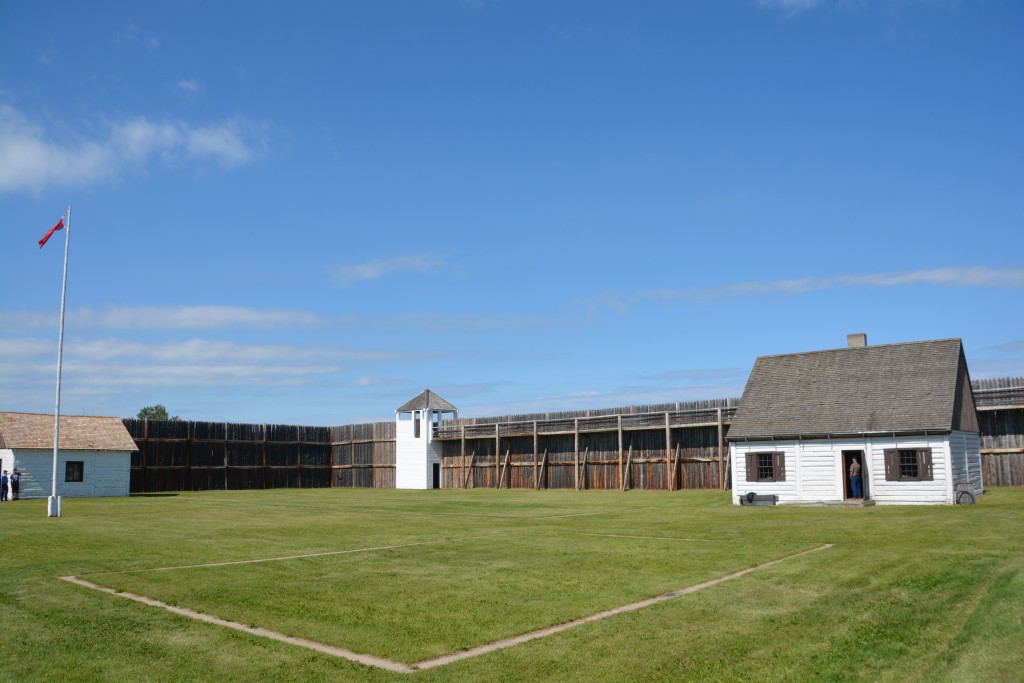 The accurately recreated walls and buildings of Fort Carlton - we loved the look it provided into their history