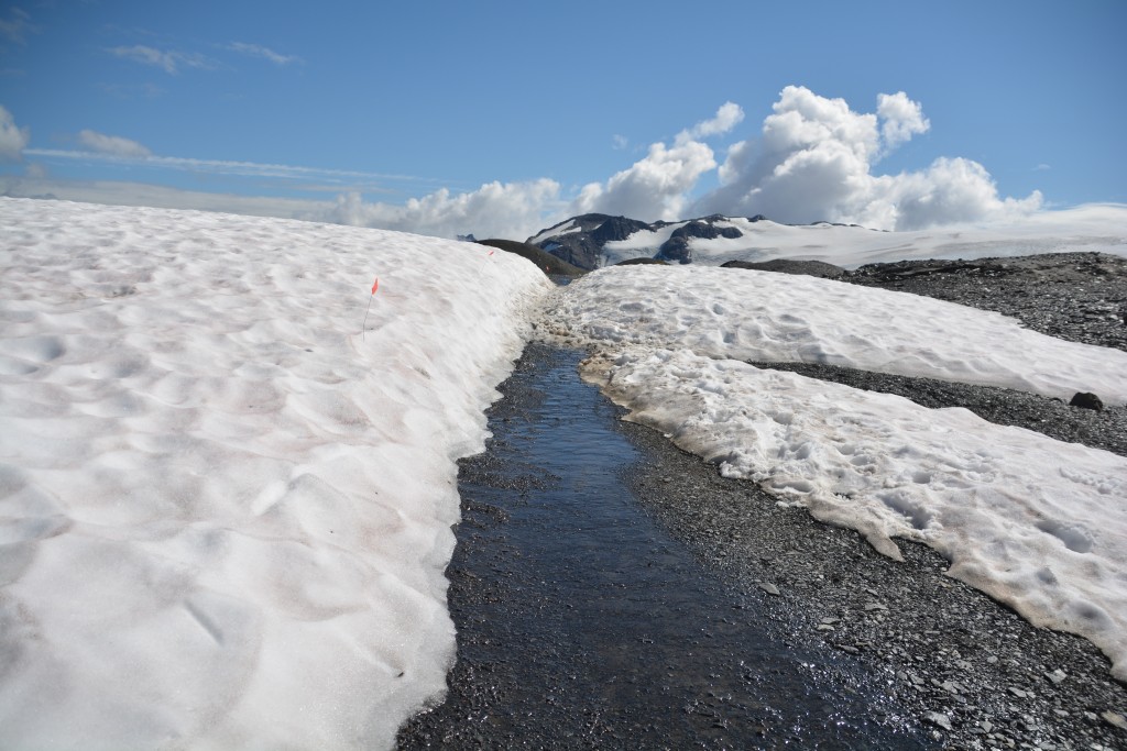 Some of the trail trudged through large snow patches - even in late August