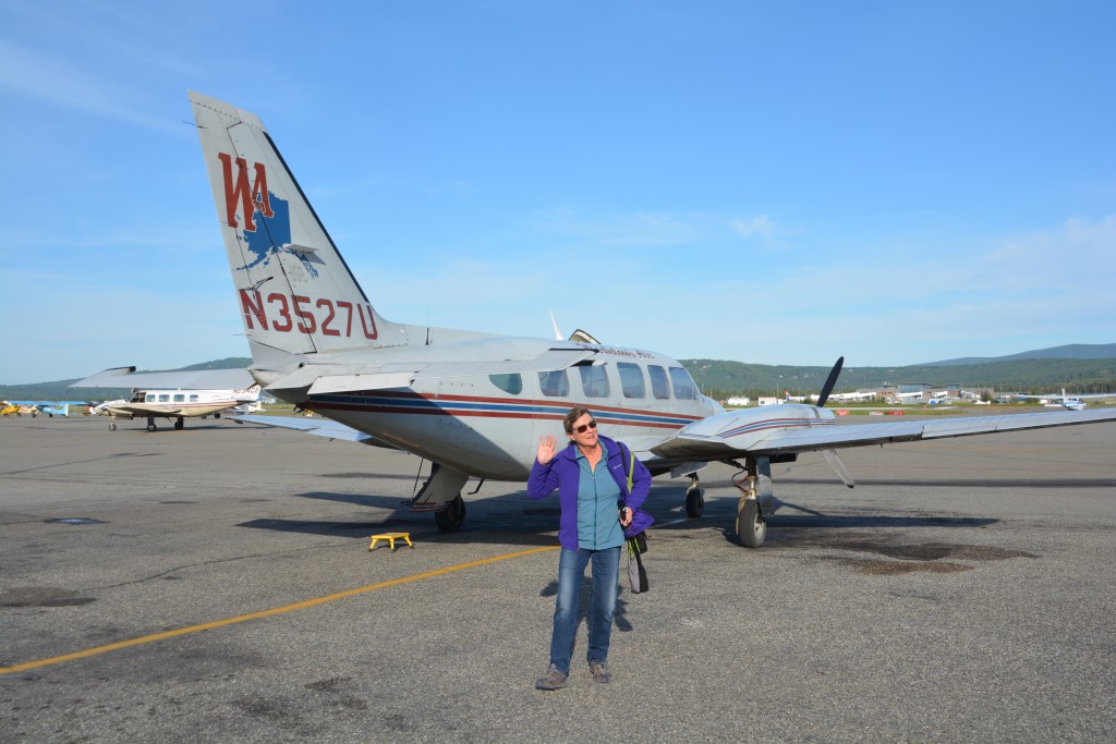 Julie is cool and calm as we're about to jump into an 8 seater twin prop bush 