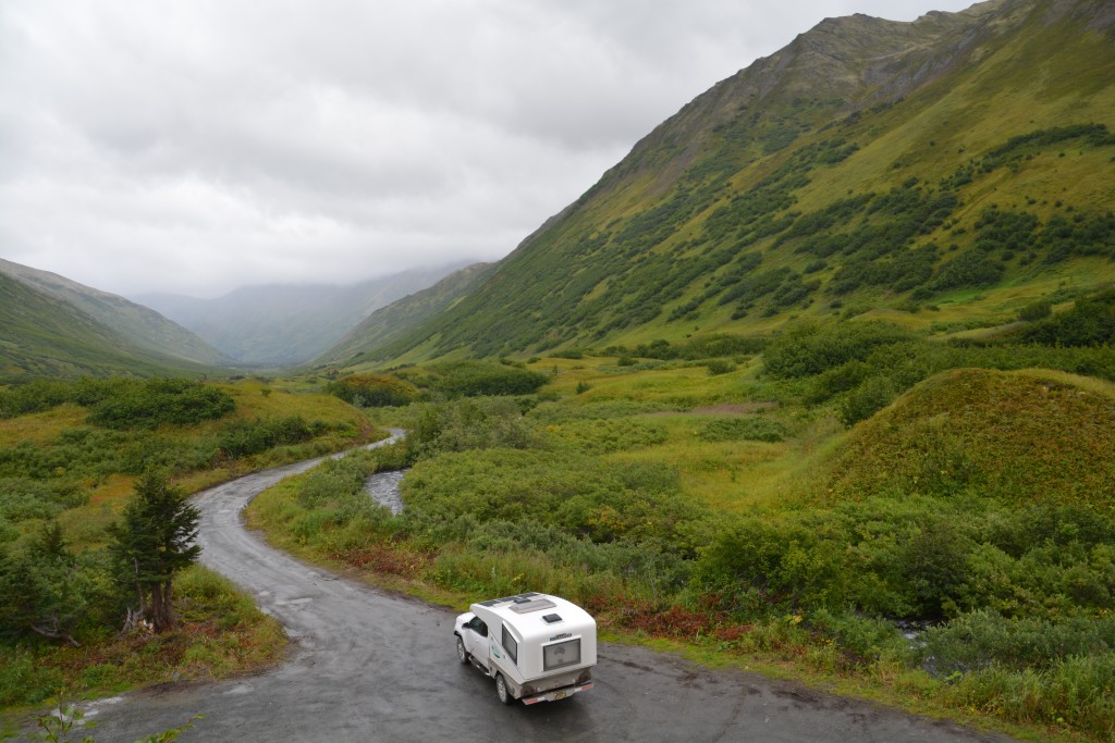 Tramp admiring the beautiful views in an exploratory mountain drive near Hope