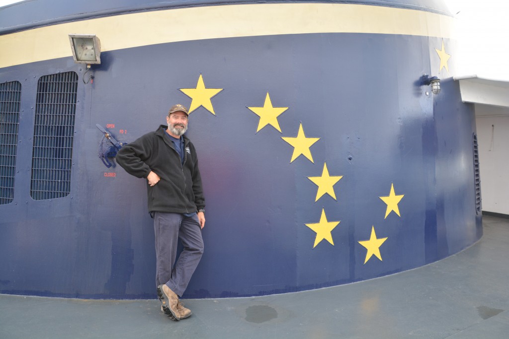 The Alaska flag proudly painted on the exhaust stack of our mighty vessel