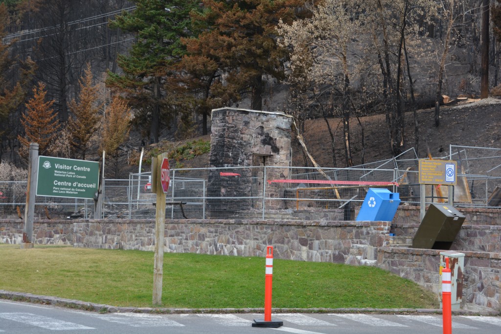 The Visitor Information Centre in Waterton was reduced to a blackened chimney from the recent fires